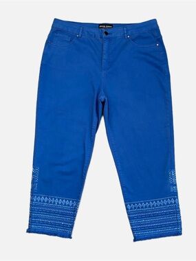 Frank Lyman Design Royal Blue Jeans Frayed Hem Embroidered Detail Women’s XL/16